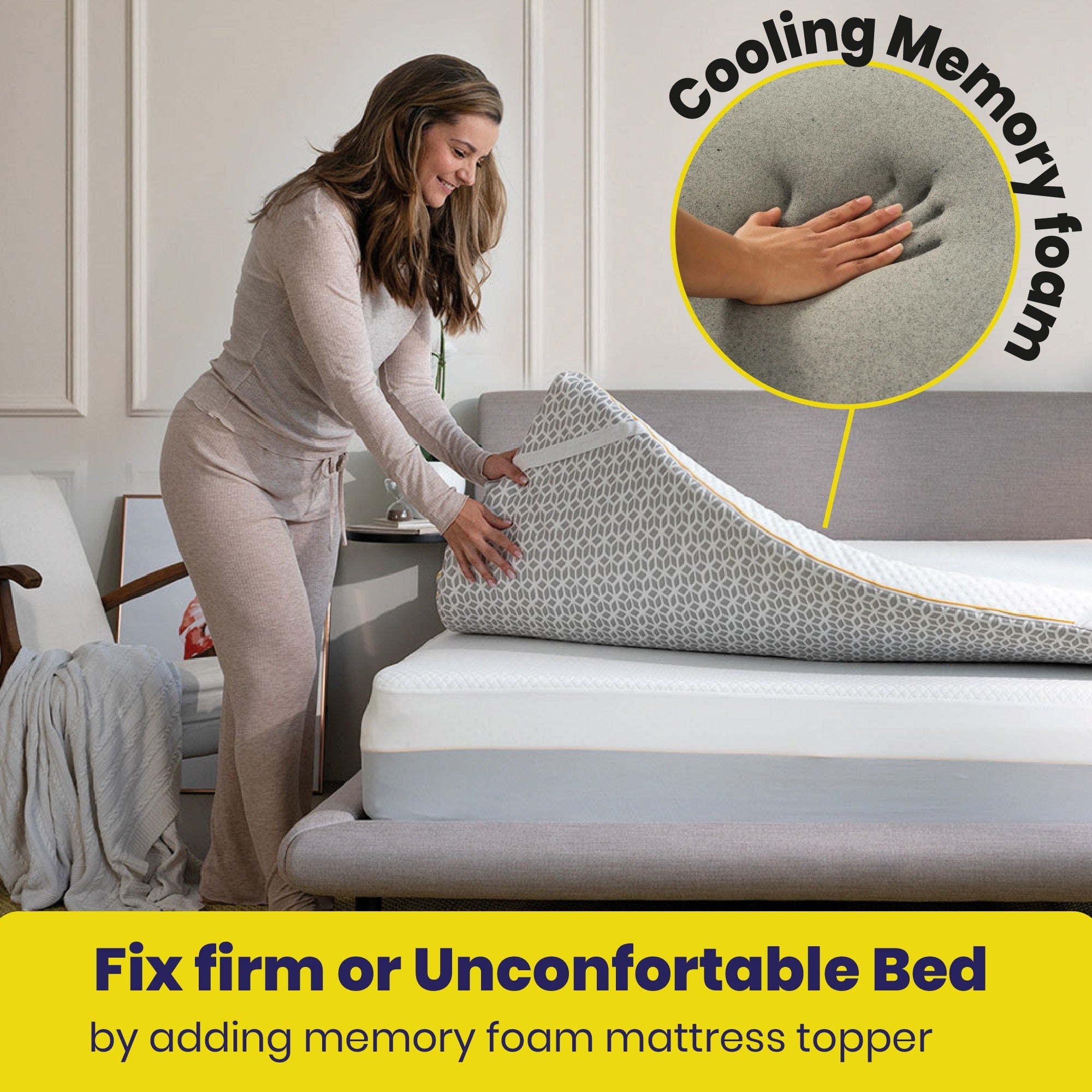Brightr® Aurora Deluxe Memory Foam Mattress Topper | Medium & Medium Firm | 8 cm Reversible | Luxury Pressure Relief & Support