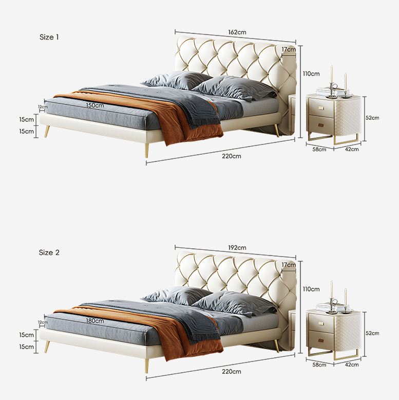 Bed with dimensions labeled on a white background