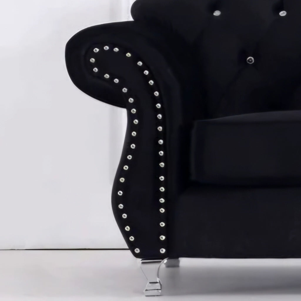 Luxury Chesterfield Velvet Sofa – Dark Grey & Black