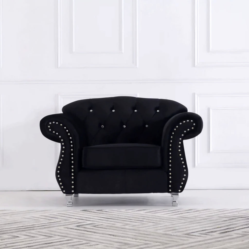 Luxury Chesterfield Velvet Sofa – Dark Grey & Black