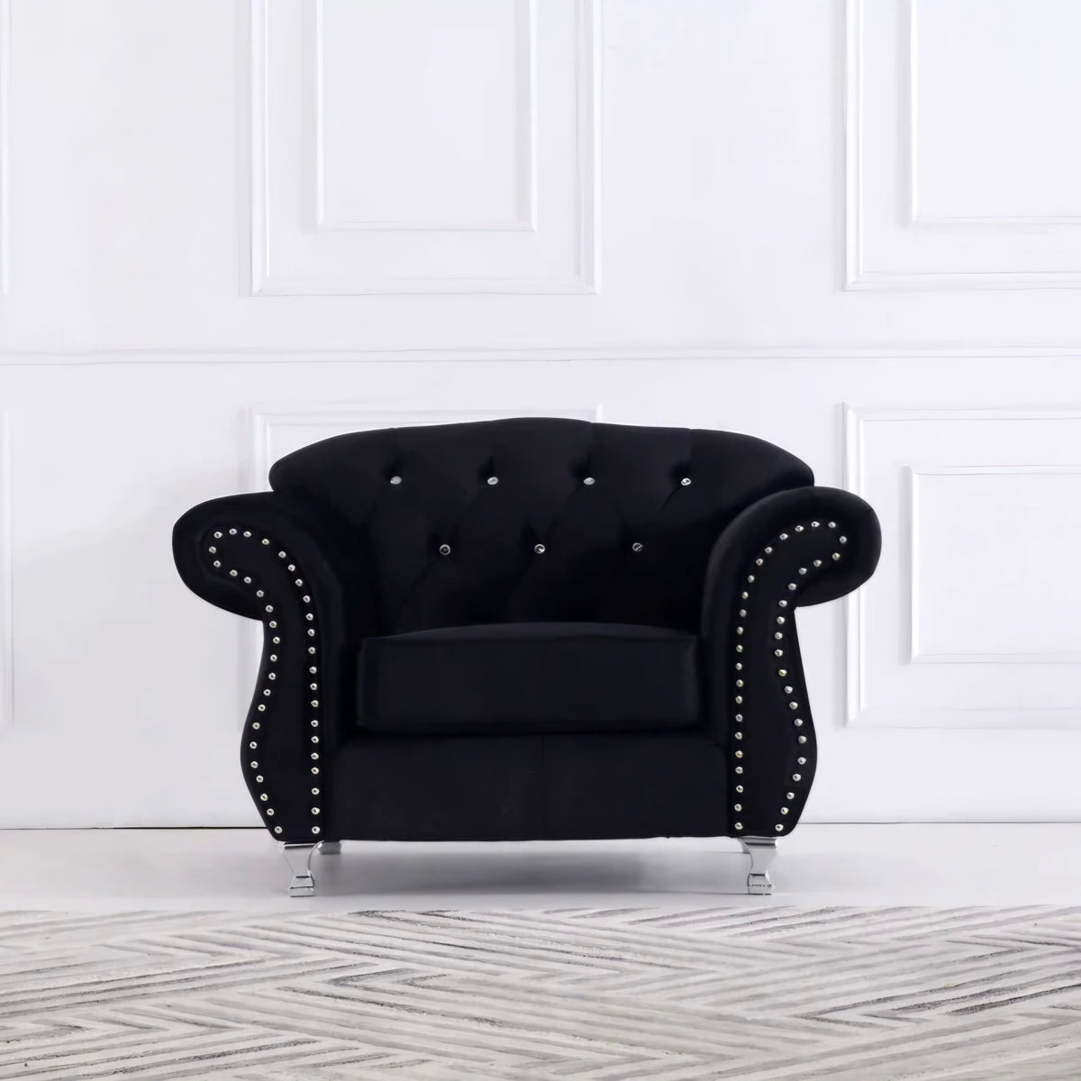 Luxury Chesterfield Velvet Sofa – Dark Grey & Black