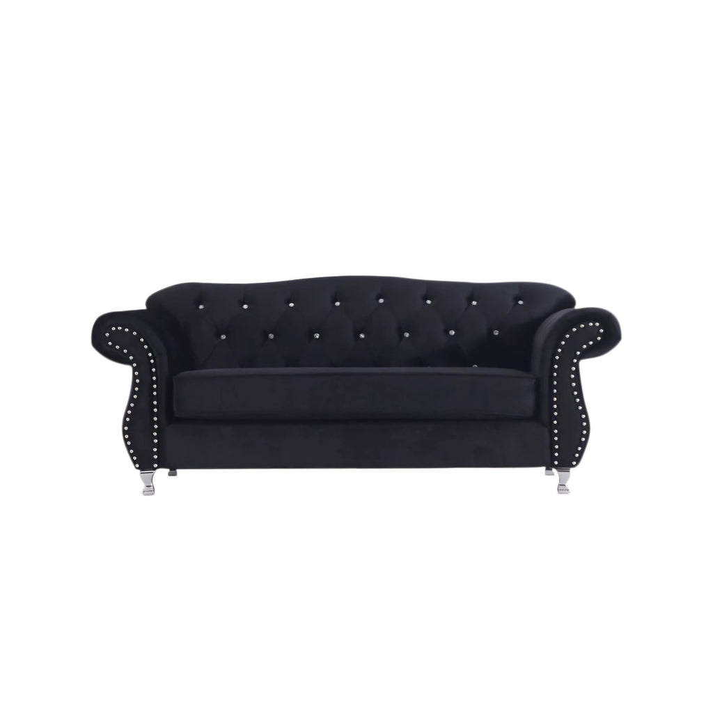 Luxury Chesterfield Velvet Sofa – Dark Grey & Black