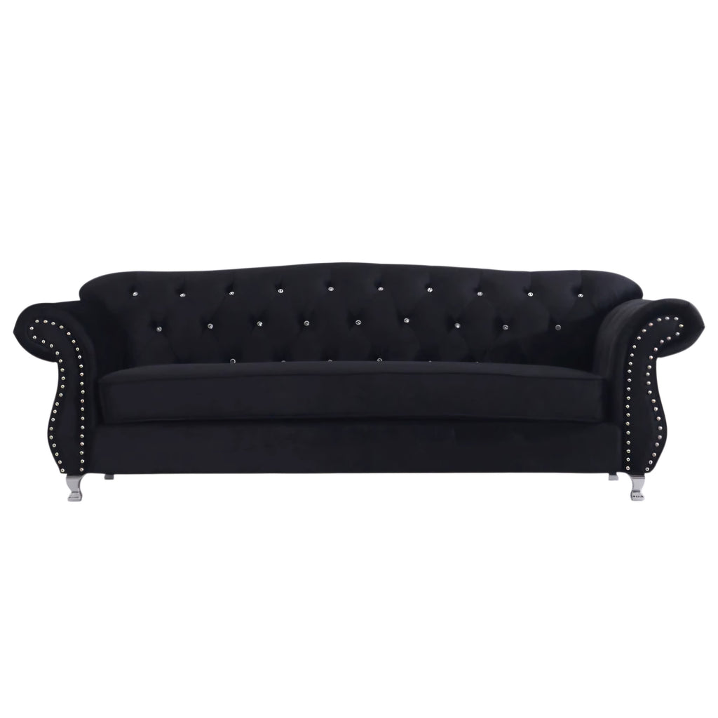 Luxury Chesterfield Velvet Sofa – Dark Grey & Black