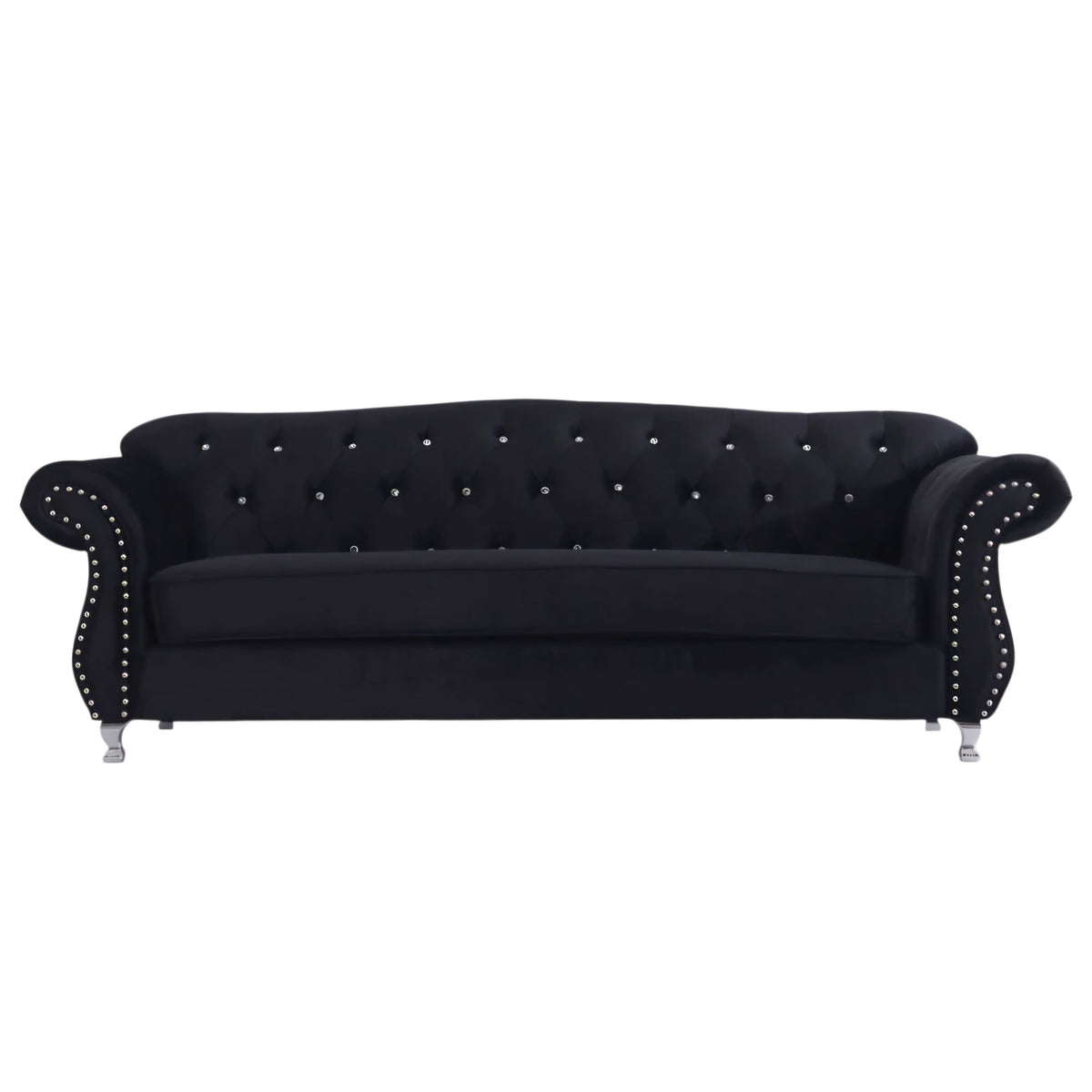 Luxury Chesterfield Velvet Sofa – Dark Grey & Black