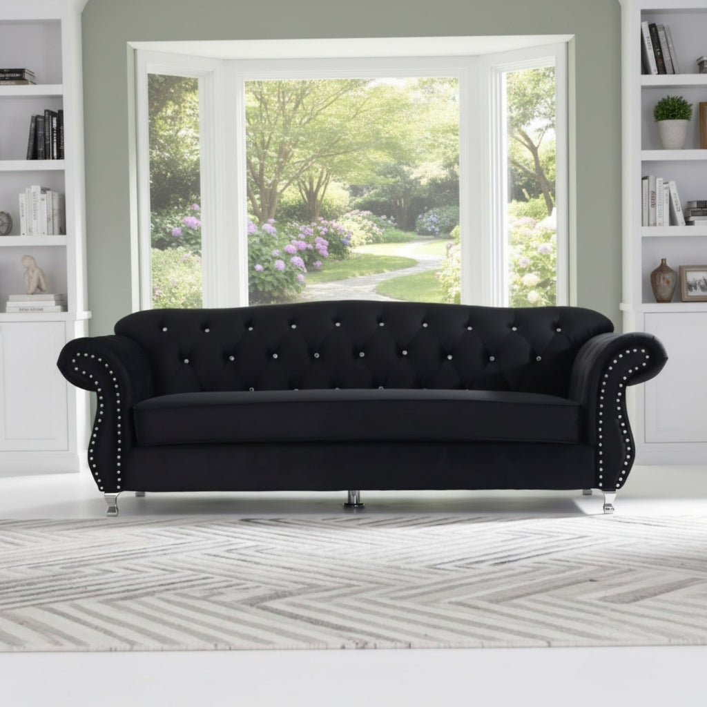 Luxury Chesterfield Velvet Sofa – Dark Grey & Black