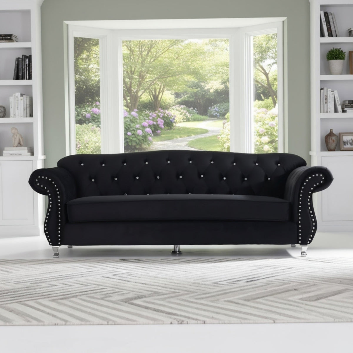 Luxury Chesterfield Velvet Sofa – Dark Grey & Black