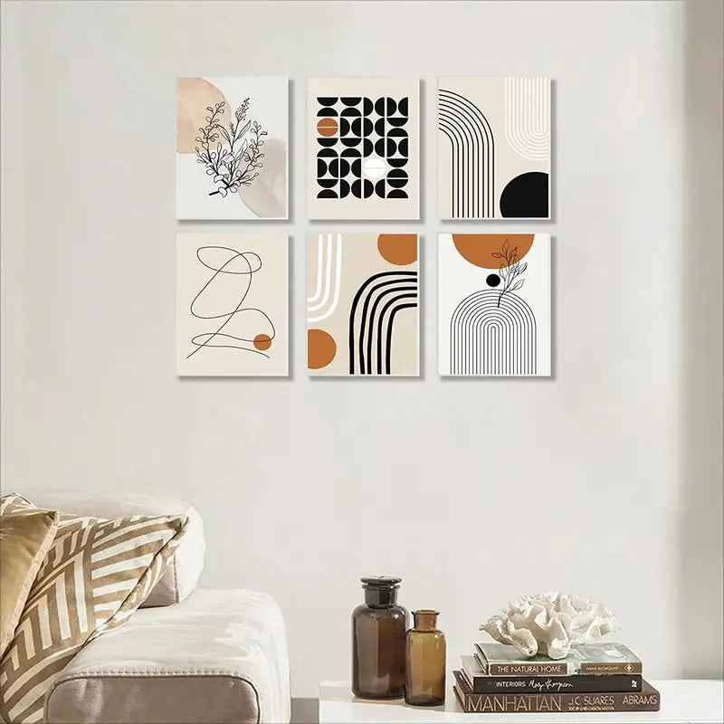 6pcs Boho Abstract Wall Art Prints – Modern Geometric Set