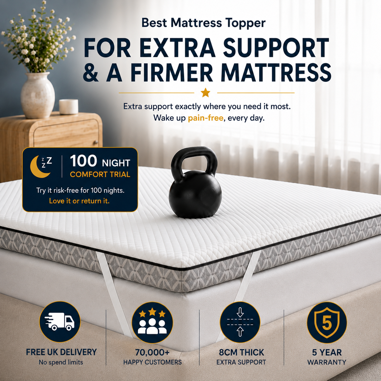 Brightr® Titan Deluxe Mattress Topper | Best Extra Firm & Maximum Support | 8 cm Reversible | Designed for Soft & Sagging Mattresses