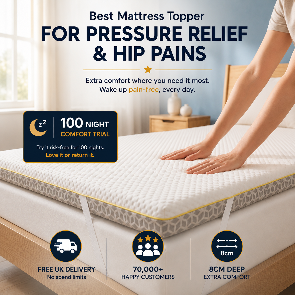 Brightr® Aurora Deluxe Memory Foam Mattress Topper | Medium & Medium Firm | 8 cm Reversible | Luxury Pressure Relief & Support
