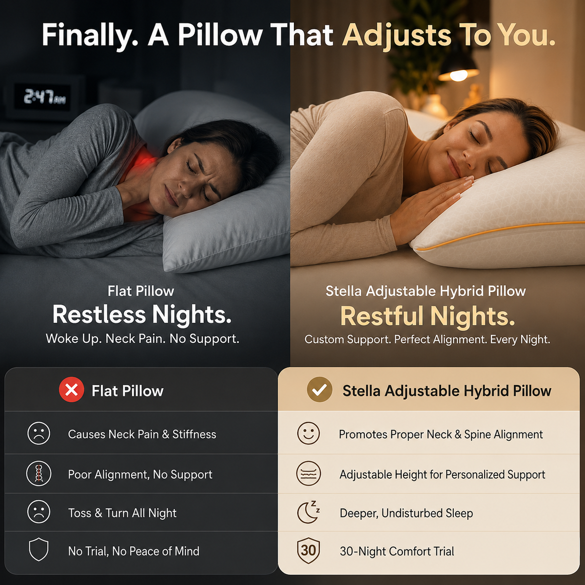 Brightr® Stella Hybrid Adjustable Pillow | Best pillow For Neck