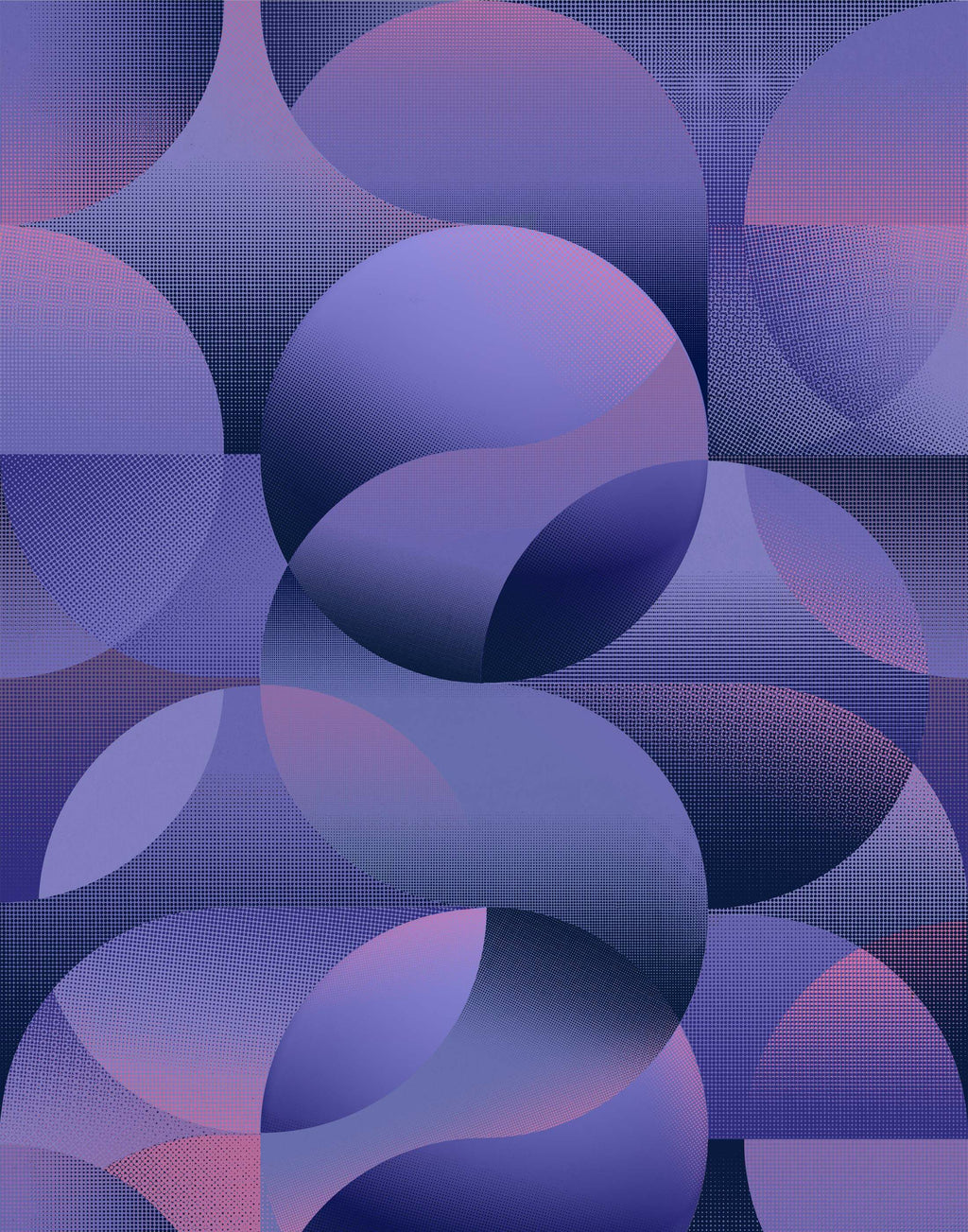 Abstract pattern of interlocking purple circles on a dark background