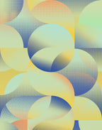 Geometric pattern with colorful circles on a blue background