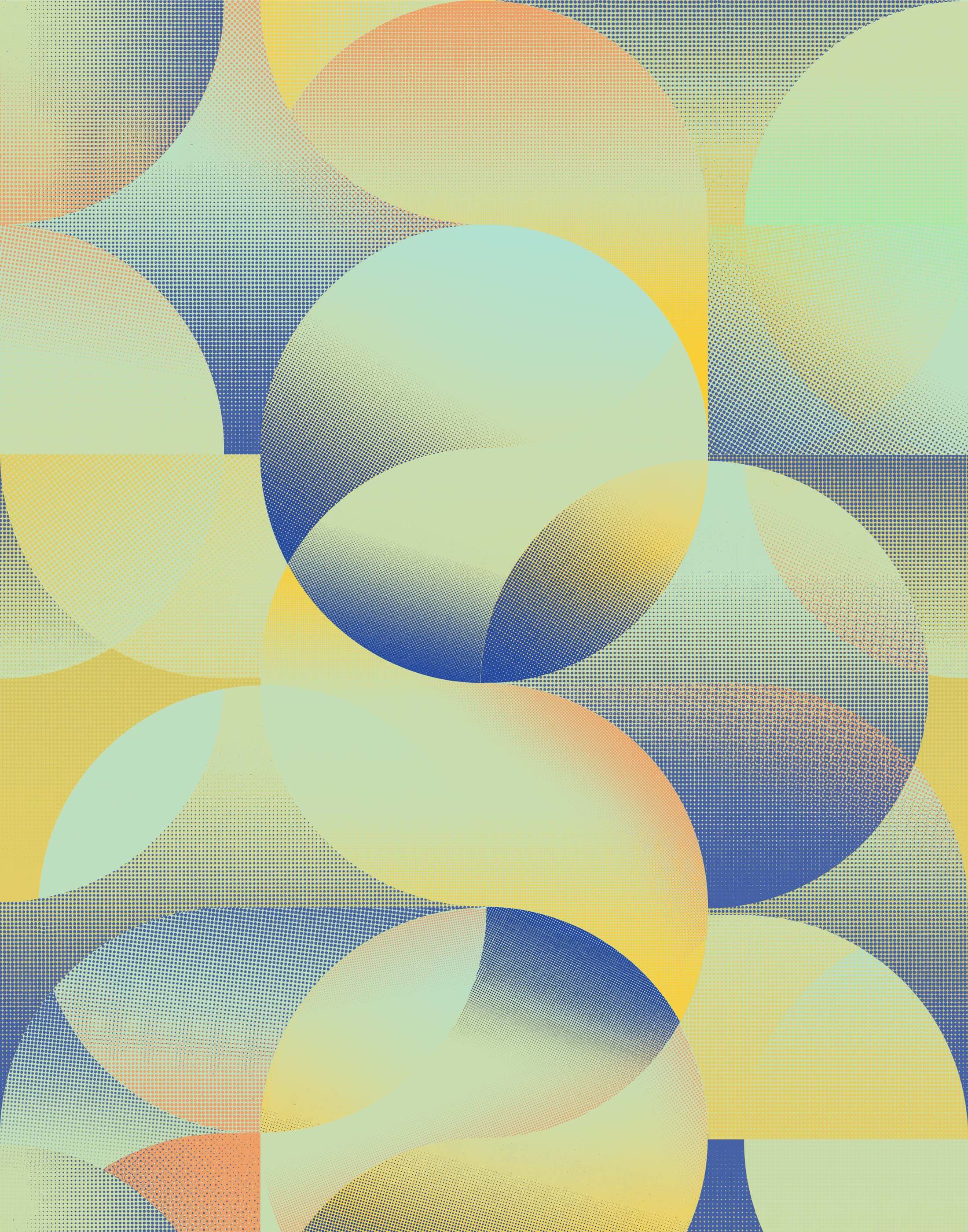 Geometric pattern with colorful circles on a blue background