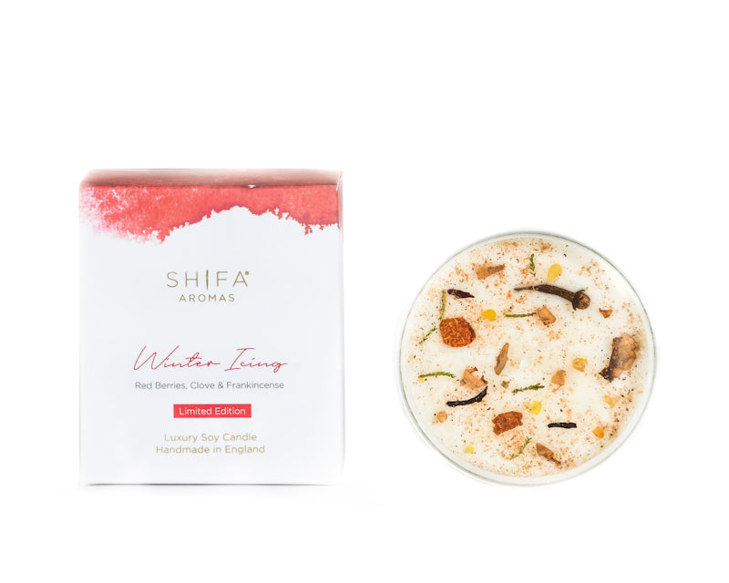 Shifa Aromas Winter Living candle with packaging on a white background