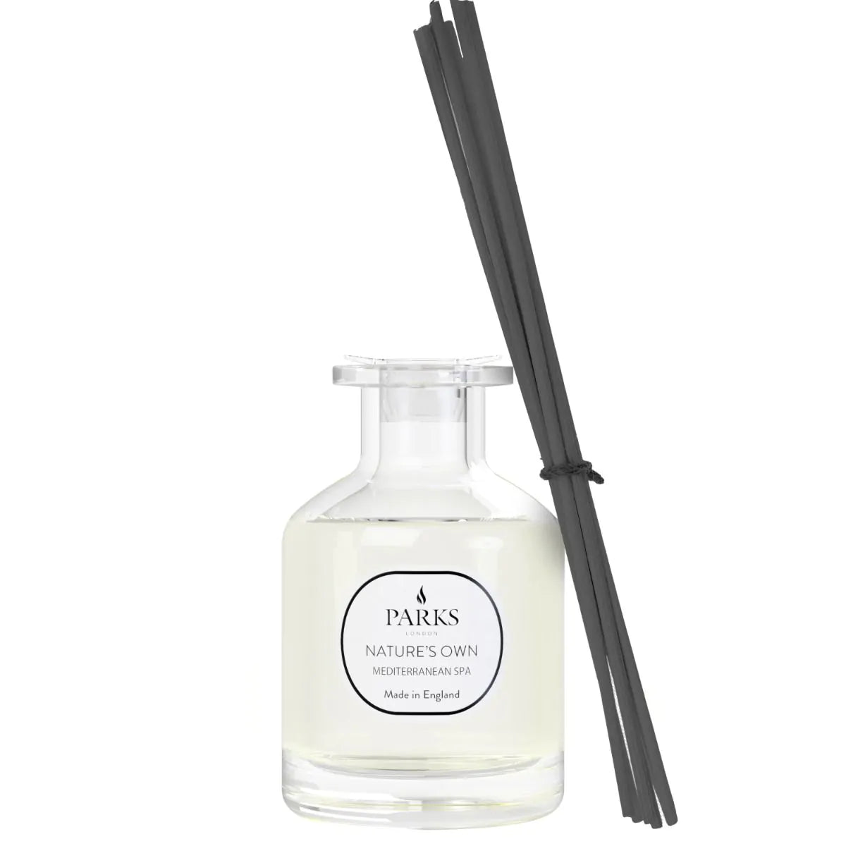 Parks diffuser bottle with black reeds on a white background