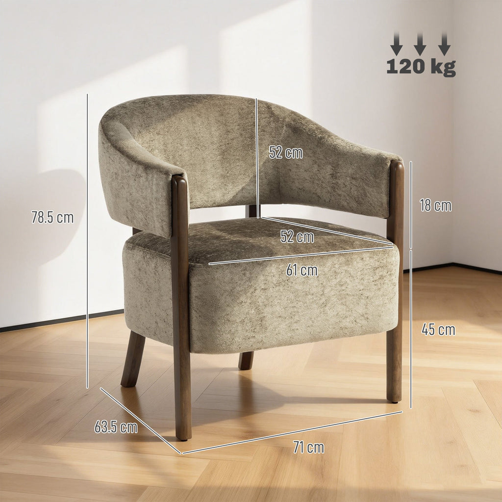 HOMCOM Accent Chair, Upholstered Tub Chair with Solid Wood Frame and Legs, Light Brown