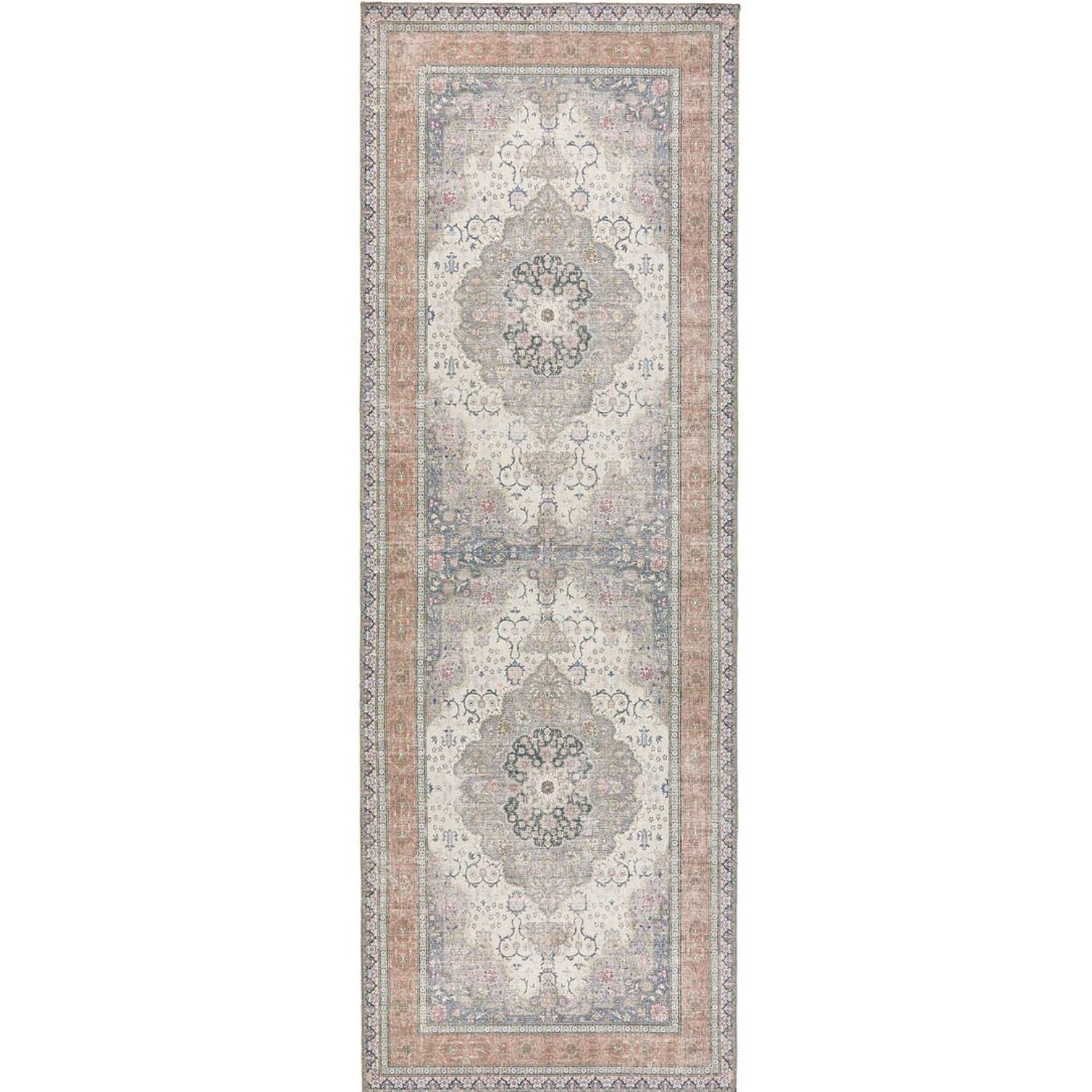 Decorative rug with intricate patterns on a white background