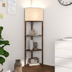 HOMCOM Corner Floor Light, with Shelves - Wood-Effect
