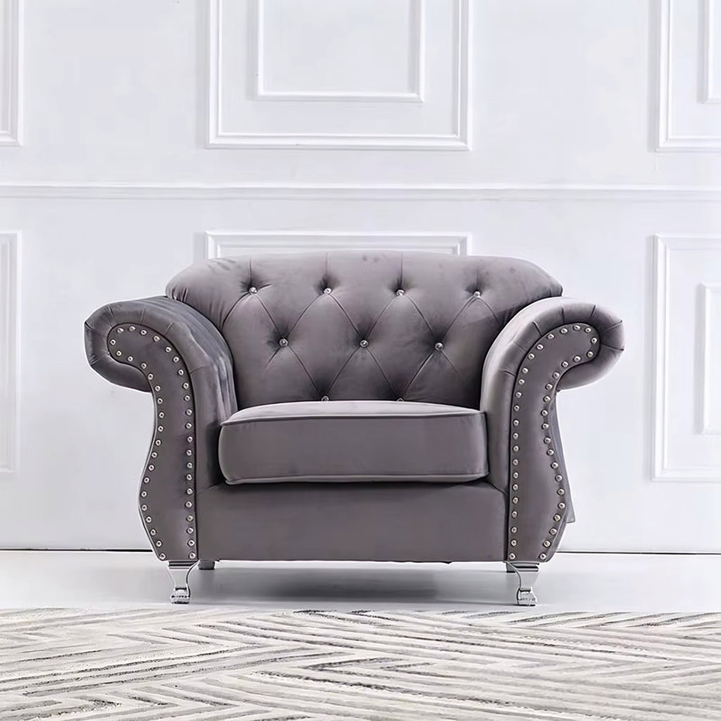 Luxury Chesterfield Velvet Sofa – Dark Grey & Black