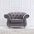Luxury Chesterfield Velvet Sofa – Dark Grey & Black