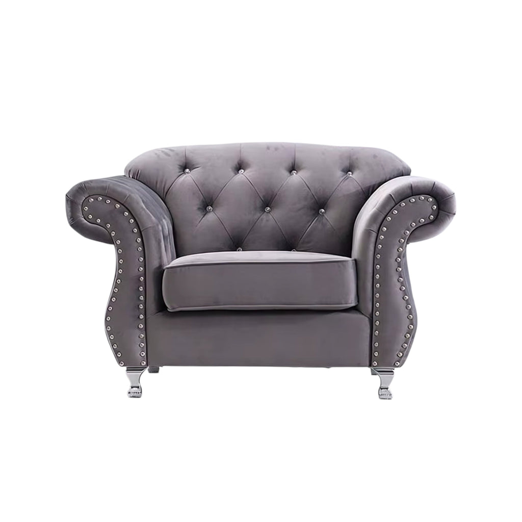 Luxury Chesterfield Velvet Sofa – Dark Grey & Black