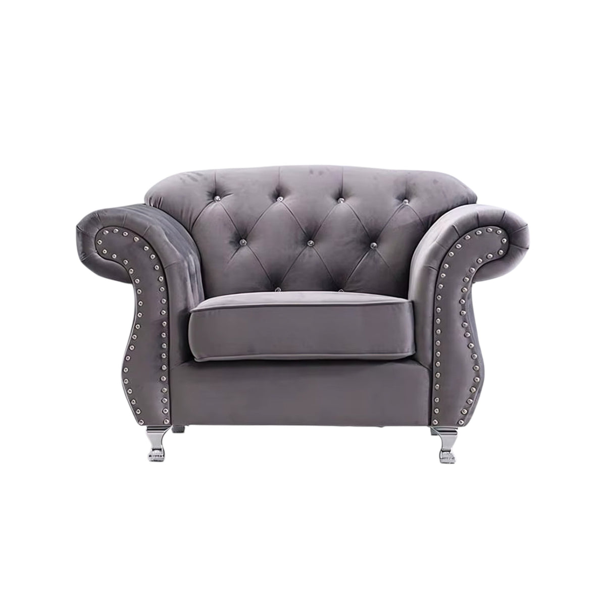 Luxury Chesterfield Velvet Sofa – Dark Grey & Black