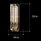 Clear cylindrical lamp with dimensions labeled on a black background