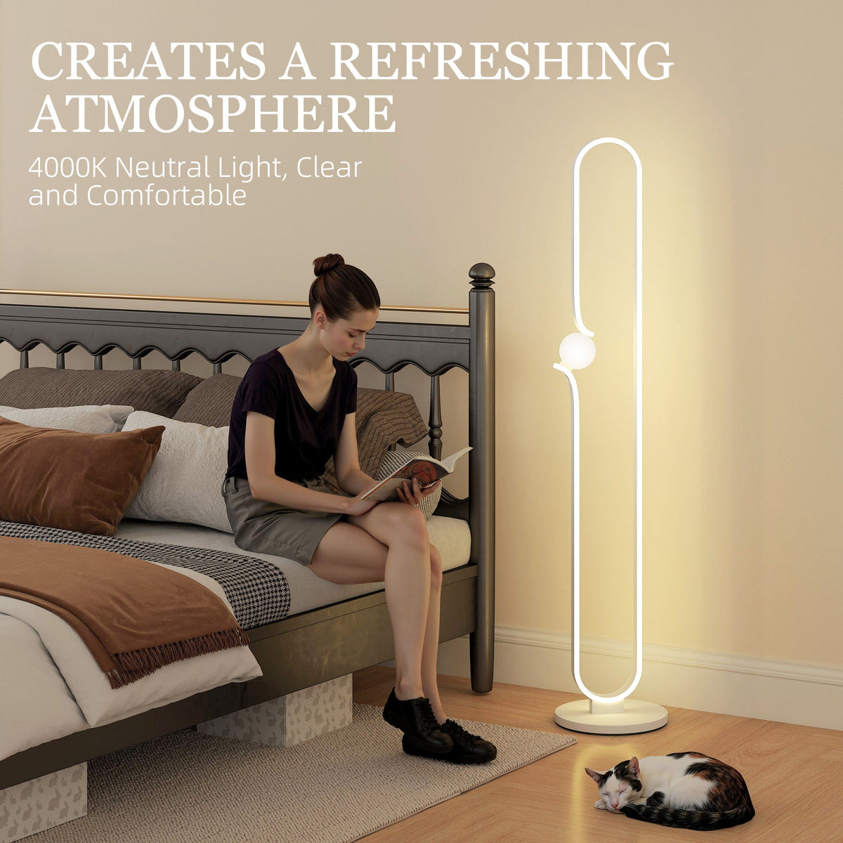 HOMCOM LED Floor Lamp, Dimmable Floor Standing Lamp with Glass Night Light, Foot Switch for Living Room, Bedroom, Office, White