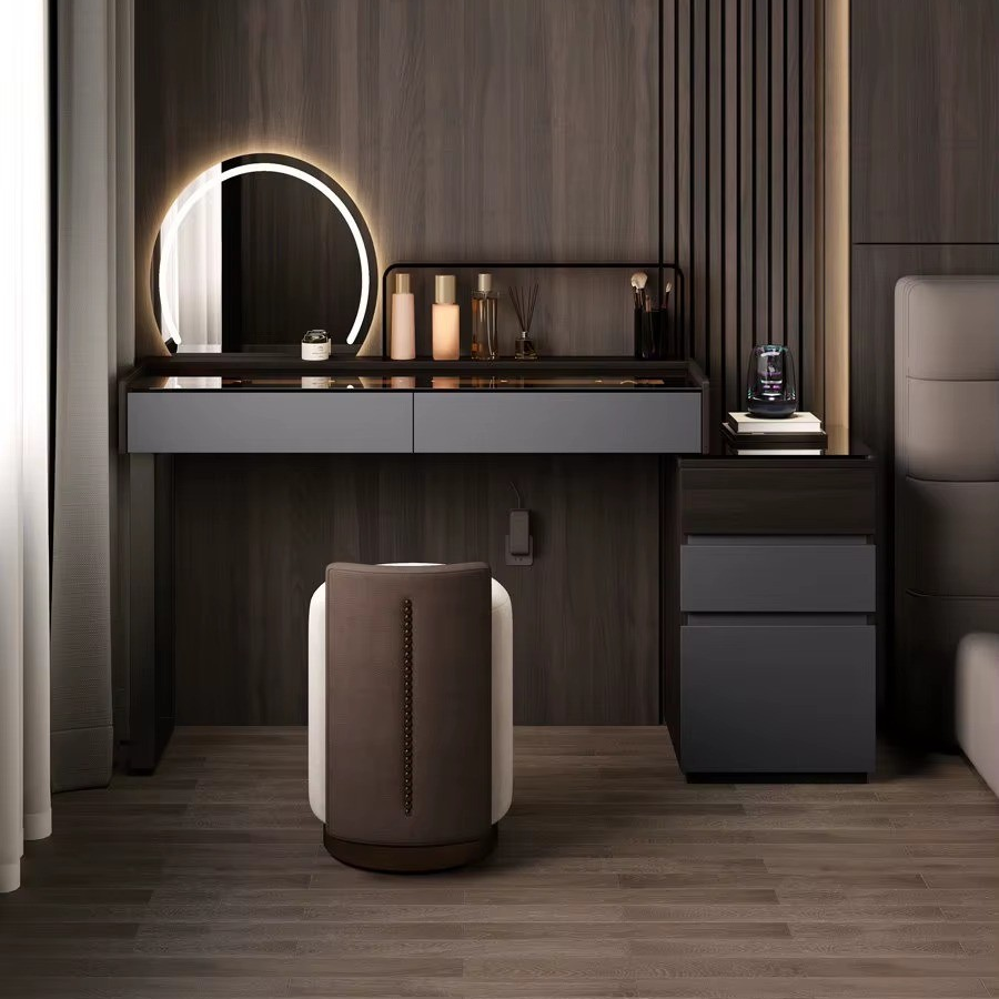 Nordic Glass Top Makeup Vanity Table – Minimalist Dressing Table with Storage Drawers