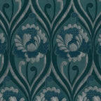 Decorative pattern with floral elements on a teal background