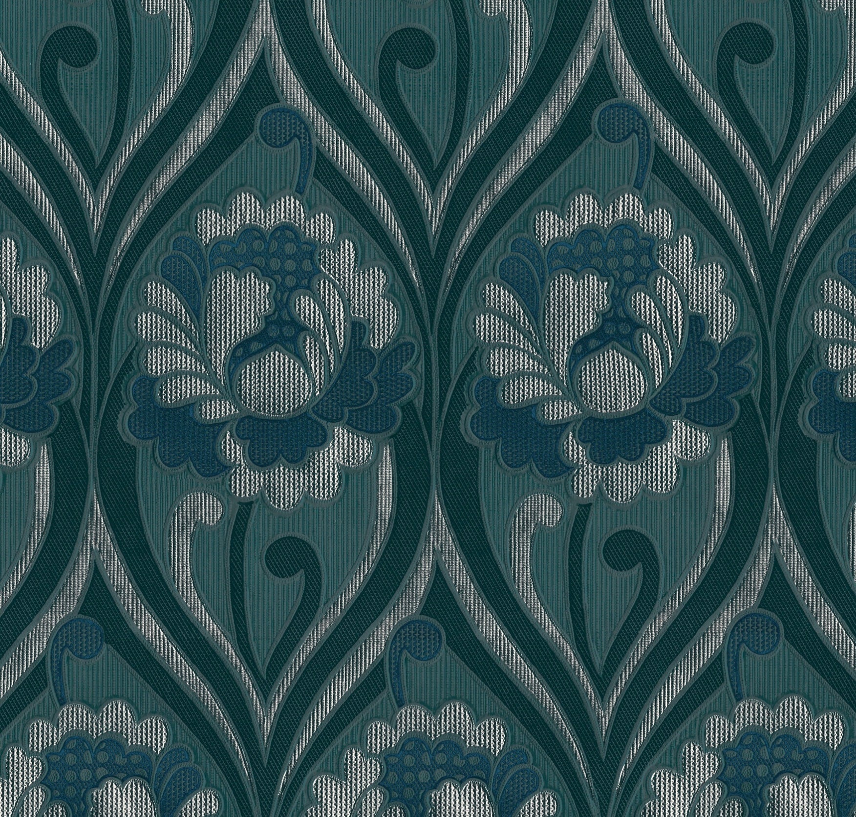 Vintage floral damask Wallpaper - Petrol