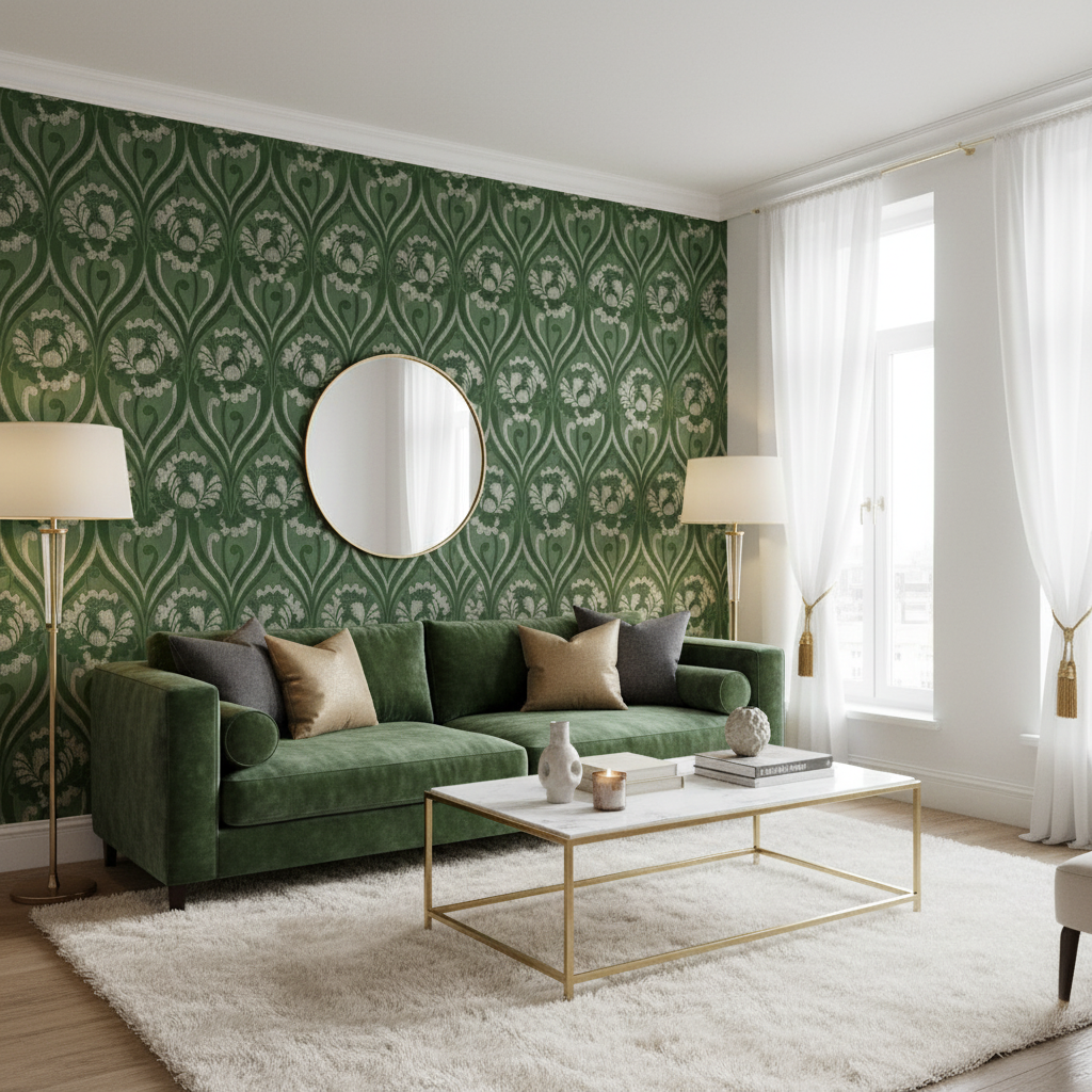 Vintage floral damask Wallpaper - Forest