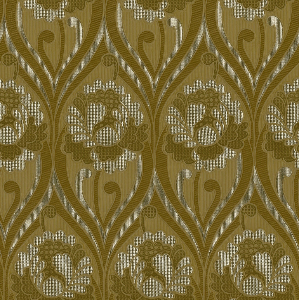 Decorative floral pattern in brown and beige on a textured fabric background