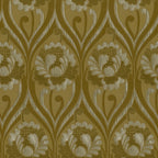 Decorative floral pattern in brown and beige on a textured fabric background