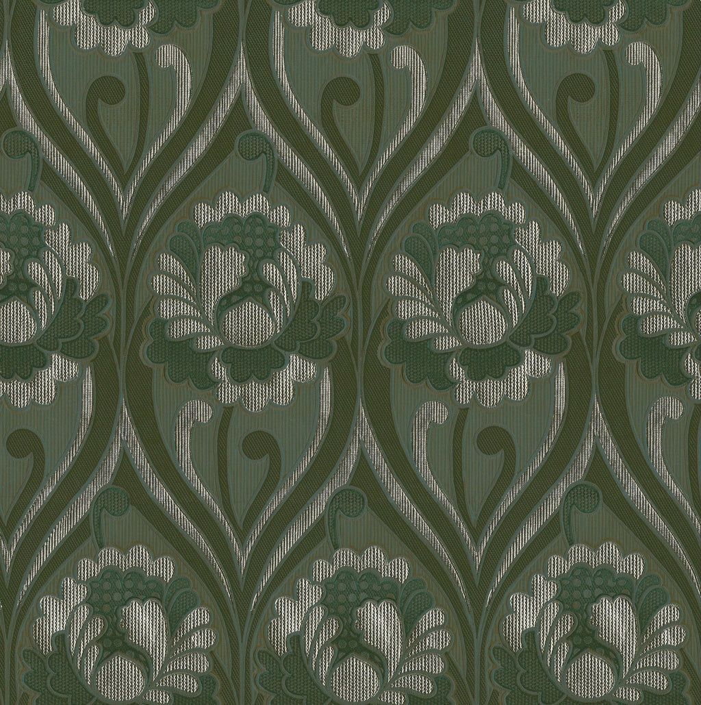 Decorative green floral pattern on a textured background