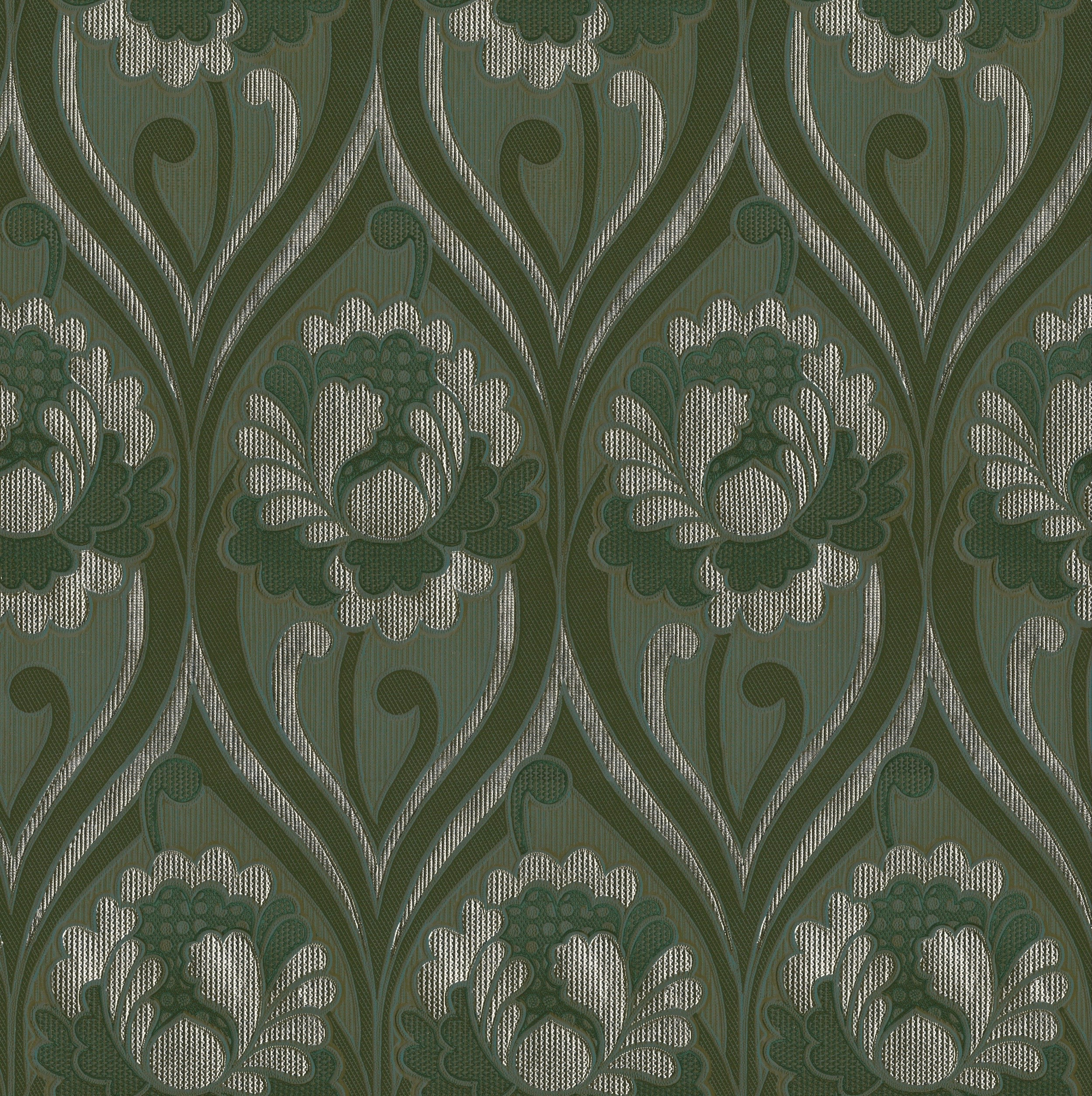 Vintage floral damask Wallpaper - Dirty olive