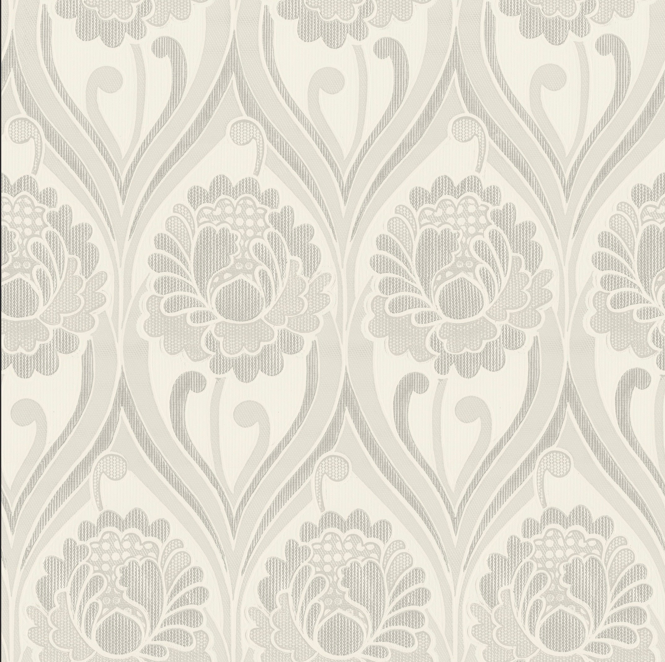 Vintage floral damask Wallpaper -  Pearl White