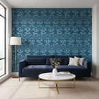 Patterned fabric with blue and gray floral design