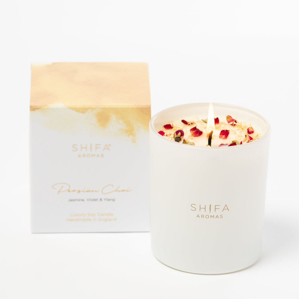 Shifa Aromas candle with packaging on a white background