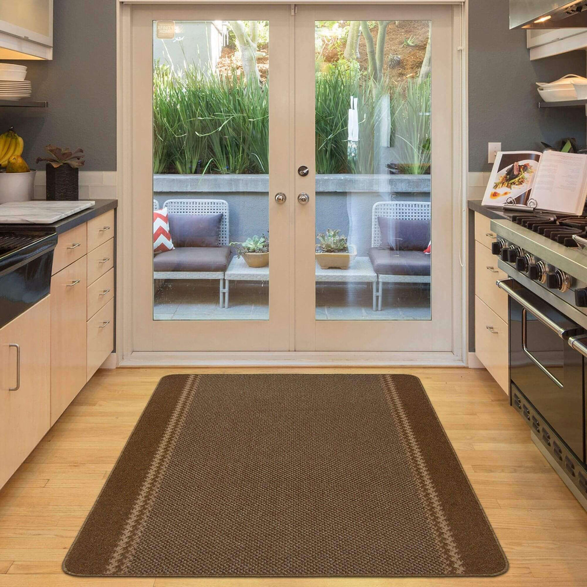 Washable Bordered Brown Rug | 116Br