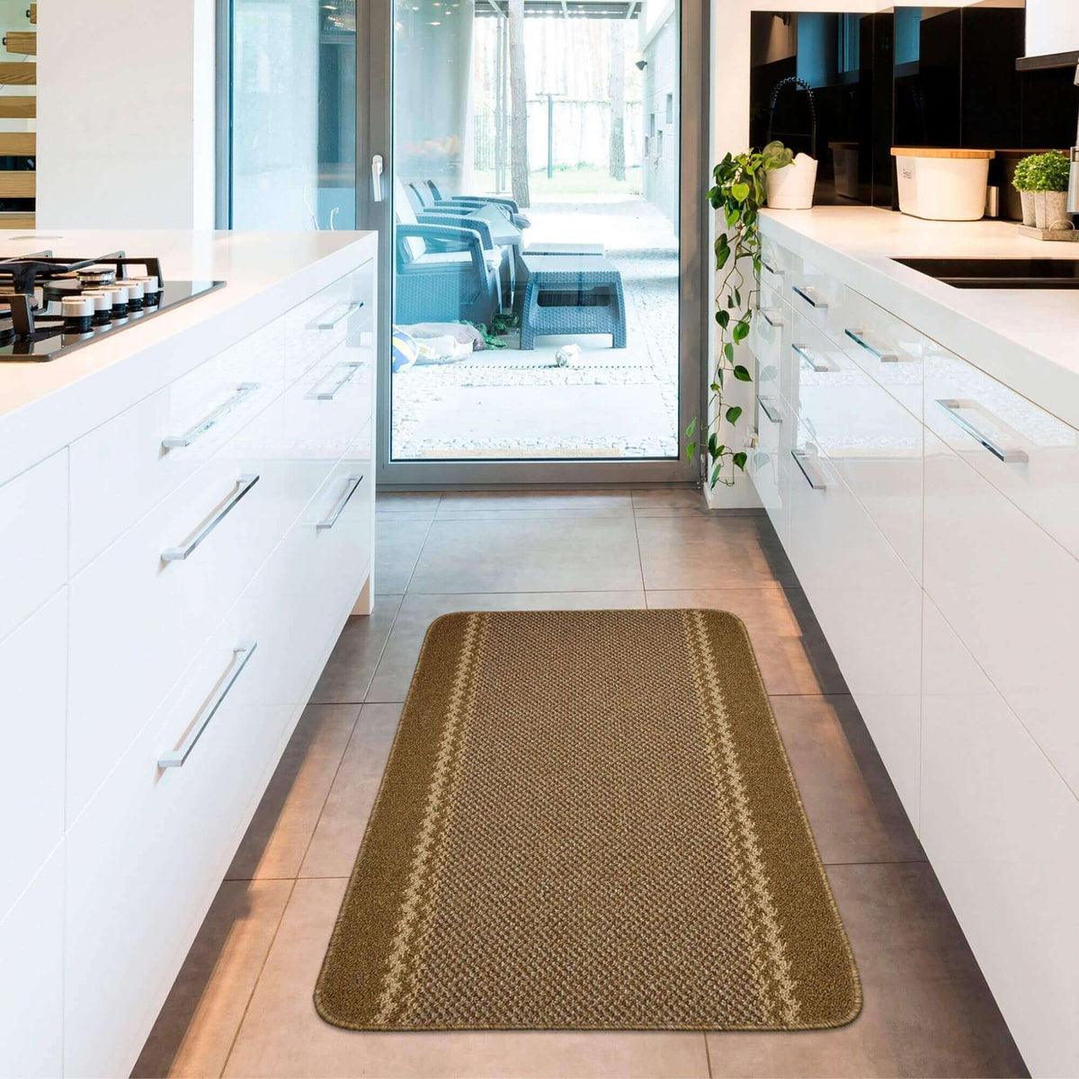 Washable Bordered Brown Rug | 116Br