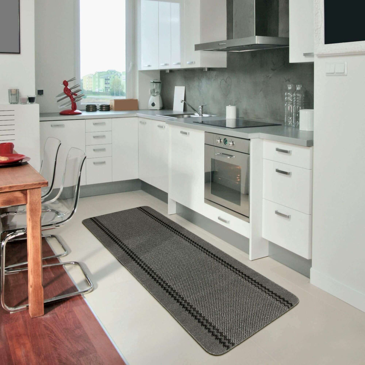 Washable Bordered Dark Grey Rug | 116D