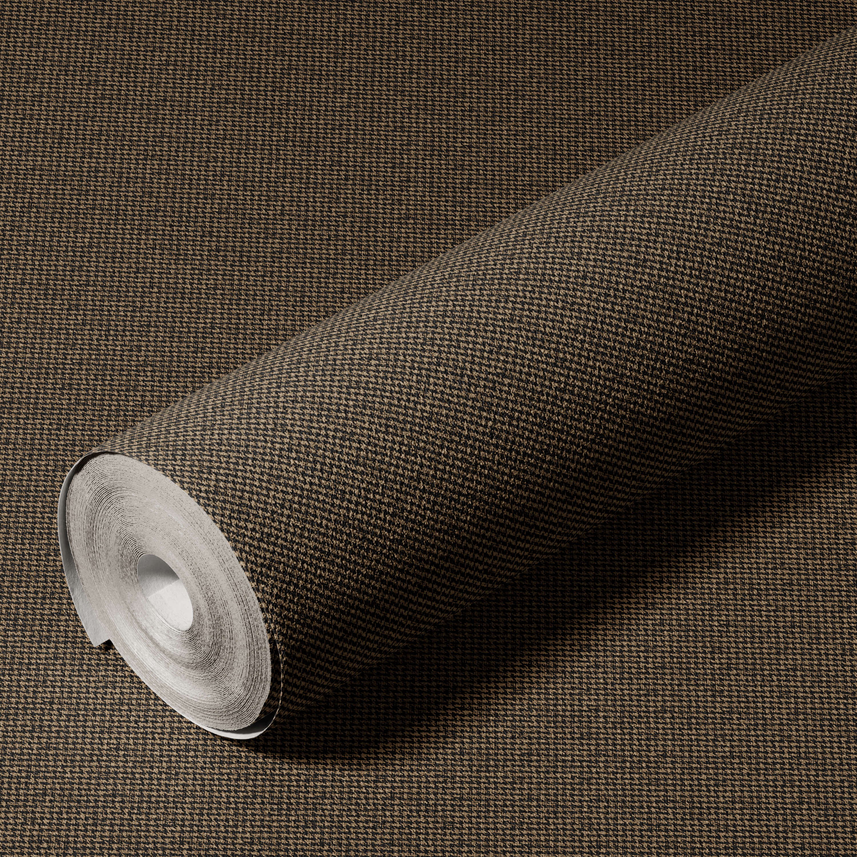 Roll of brown textured fabric on a matching brown background