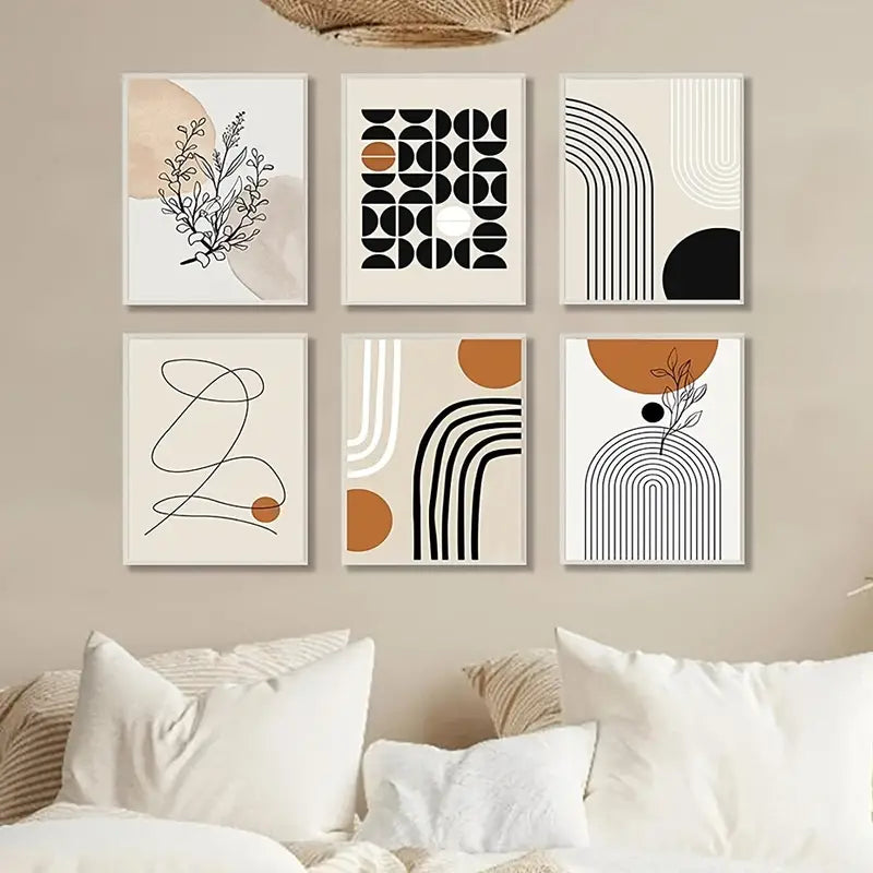 6pcs Boho Abstract Wall Art Prints – Modern Geometric Set