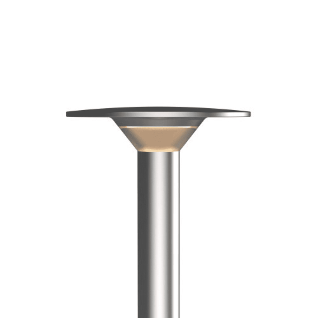 Stainless steel outdoor light fixture on a white background