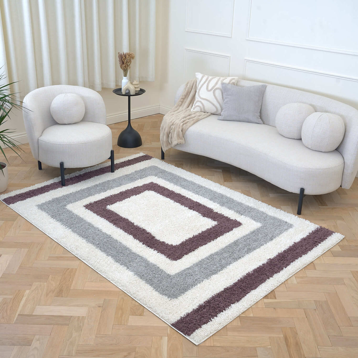 Moodi Shaggy Grey/Purple Contour Rug