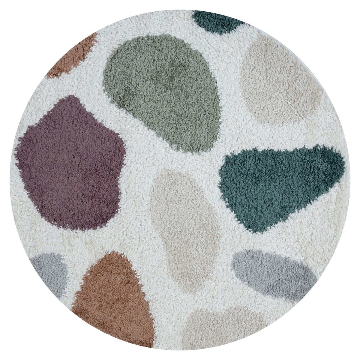 Round rug with multicolored abstract pattern on a white background
