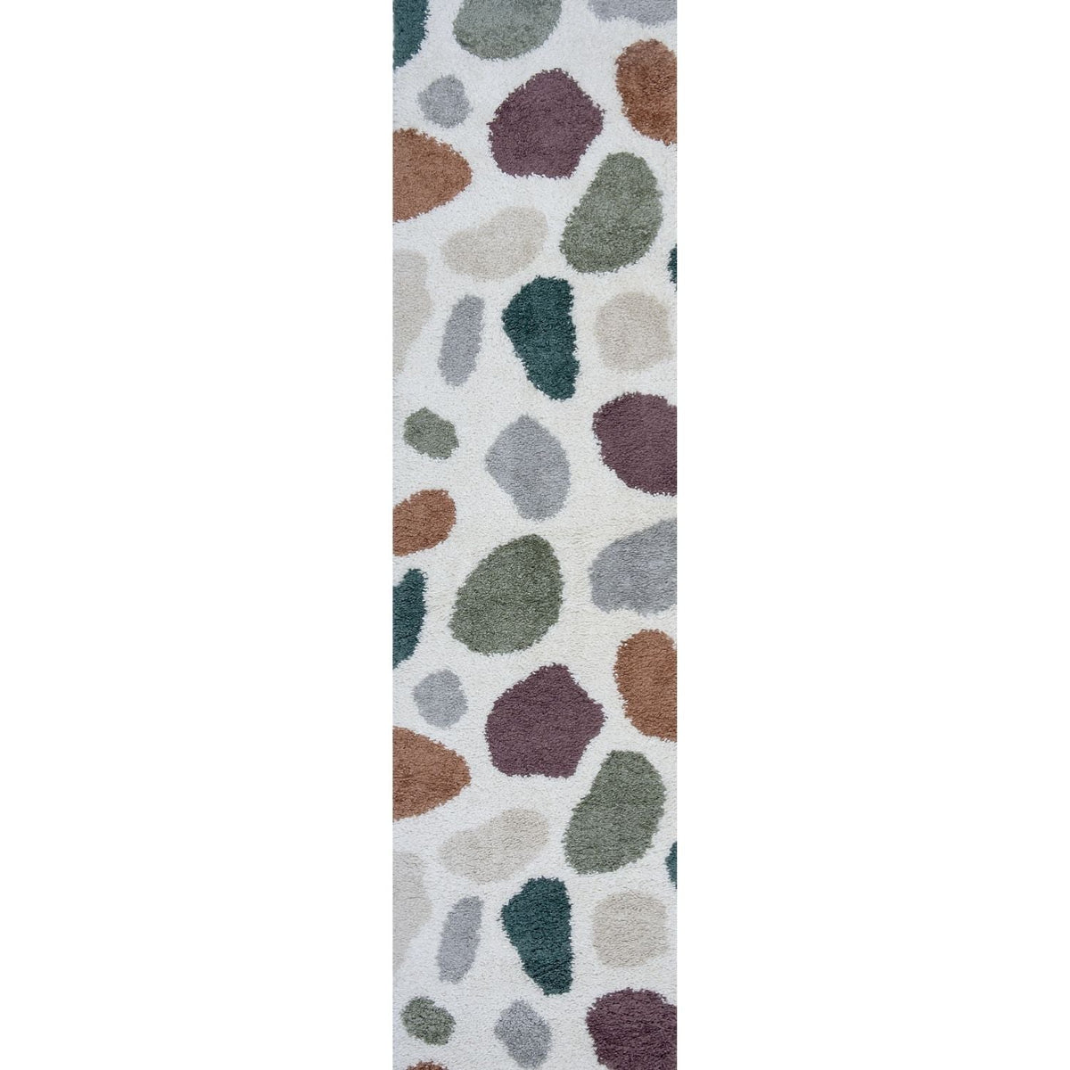 Patterned rug with multicolored stones on a white background