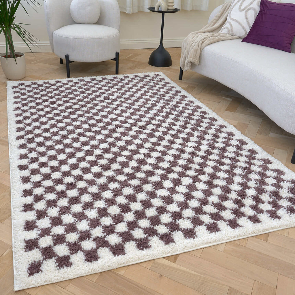 Moodi Shaggy Purple Mosscheck Rug – MOOAZAA