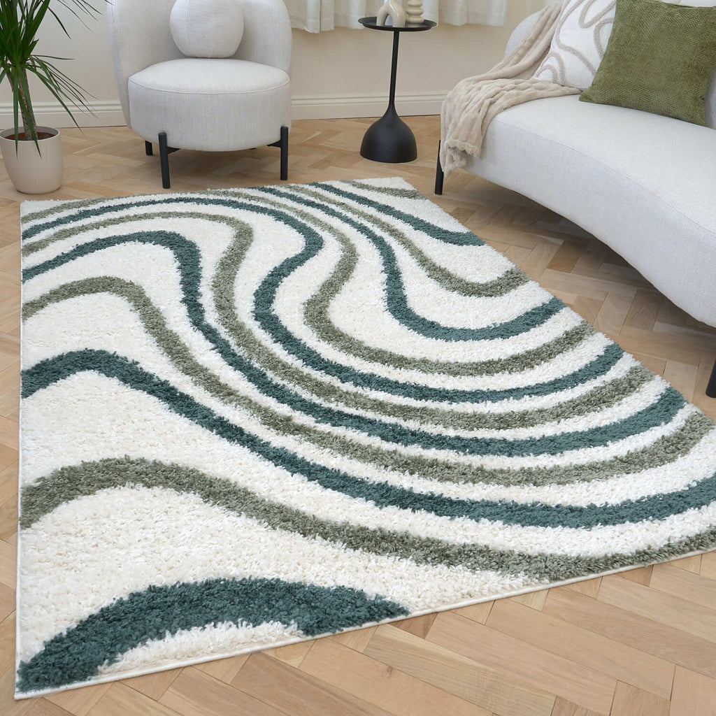 Moodi Shaggy Green Rippletide Rug